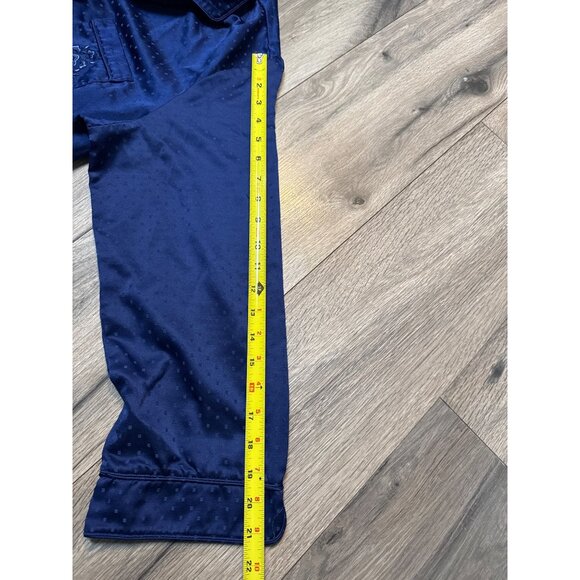 Miss Elaine XL Womens Satin Pajama Set Navy Blue Embroidered Top & Elastic Waist - Picture 12 of 13